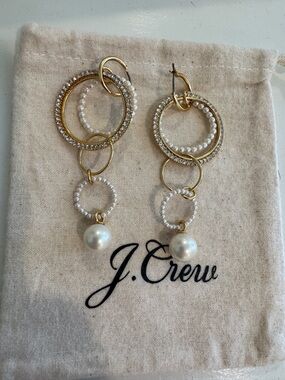 J. Crew Gold Hoop Earrings with Pearls and Crystals